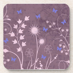 Conjunto de 6 porta-copos floral roxo e borboleta