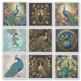 Conjunto de 9 Adesivos de Pavão
