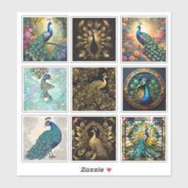 Conjunto de 9 Adesivos de Peacock