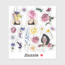 Conjunto de adesivos adoráveis com buquê de flores