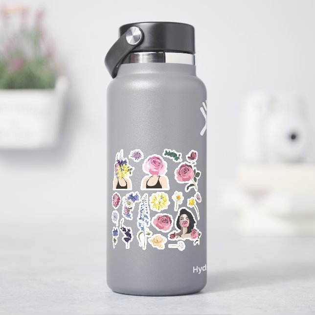 Conjunto de adesivos adoráveis com buquê de flores (HidroFlask)