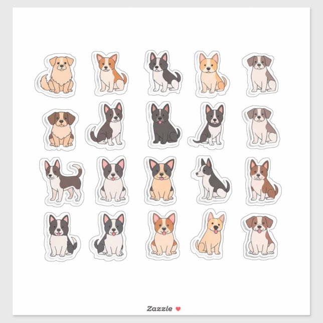 Conjunto de Adesivos de Cachorro de Desenho Animad (Folha)