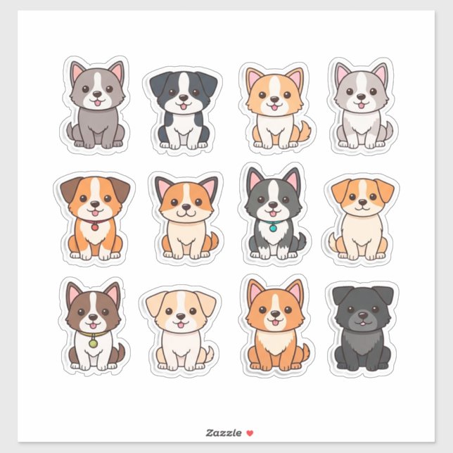 Conjunto de Adesivos de Cachorro de Desenho Animad (Folha)