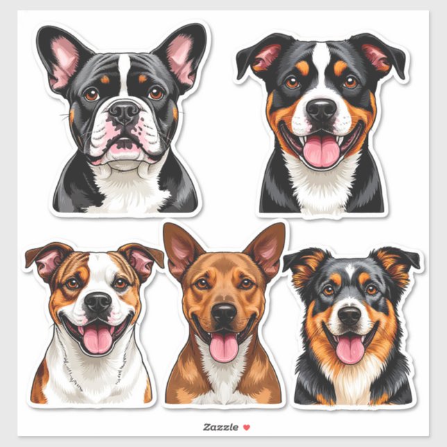 Conjunto de adesivos de cães com rosto detalhado (Folha)