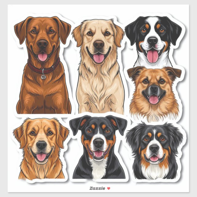 Conjunto de adesivos de cães com rosto detalhado (Folha)