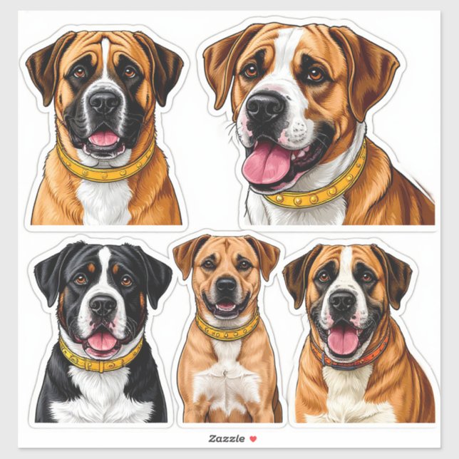 Conjunto de adesivos de cães com rosto detalhado (Folha)