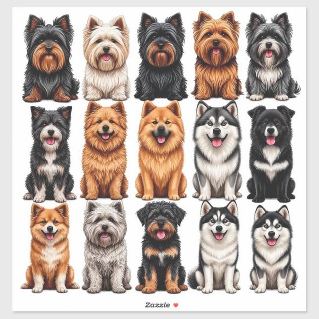 Conjunto de adesivos de cães com rosto detalhado (Folha)