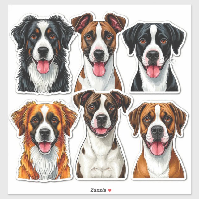 Conjunto de adesivos de cães com rosto detalhado (Folha)