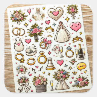 Conjunto de Adesivos de Celebração de Casamento"