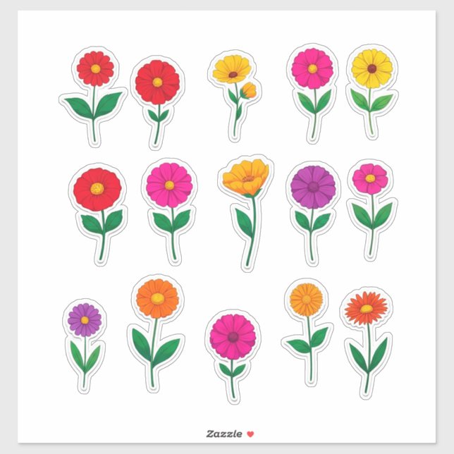 Conjunto de Adesivos de Flores Coloridas (Folha)