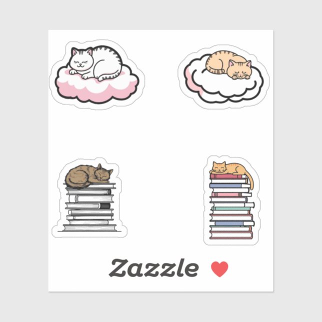 Conjunto de Adesivos de Gato Fofo – Gato Kawaii e  (Folha)