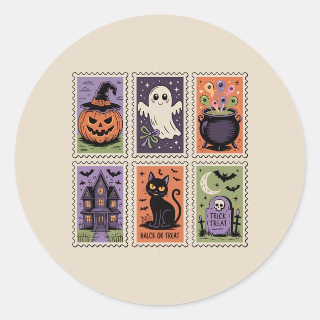 Conjunto de Adesivos de Halloween Vintage Fofo - F (Frente)