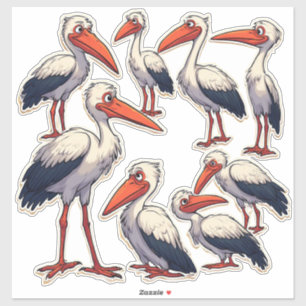 Conjunto de Adesivos de Ilustração de Cegonha de D