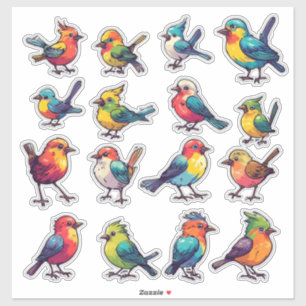 Conjunto de Adesivos de Pássaro Colorido Estilo Tr