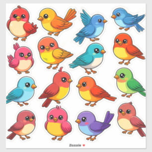Conjunto de Adesivos de Pássaros Fofos   Animal Ka