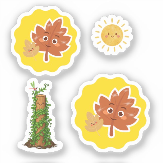 Conjunto de Adesivos de Piadas com Folha Fofa, Sol (Frente)