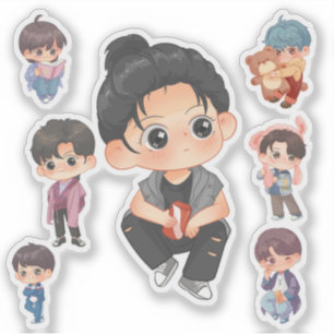 Conjunto de Adesivos de Vinil de Menino Anime Chib