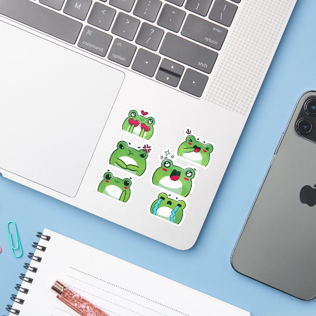 Conjunto de Adesivos de Vinil de Rosto de Rã Fofo  (Notebook com iPhone)