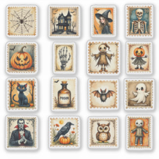 Conjunto de Adesivos em estilo Selo Postal de Hall