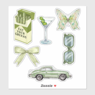 Conjunto de Adesivos Estética Green Coquette Car