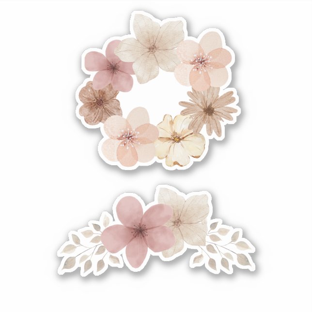 Conjunto de adesivos florais bege e rosa | Design  (Frente)