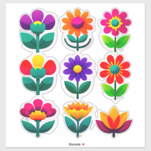 Conjunto de Adesivos Florais Coloridos Com Flores