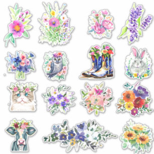 Conjunto de adesivos florais de primavera e verão