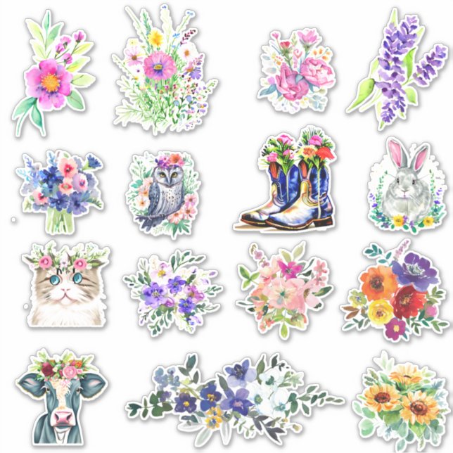 Conjunto de adesivos florais de primavera e verão (Frente)
