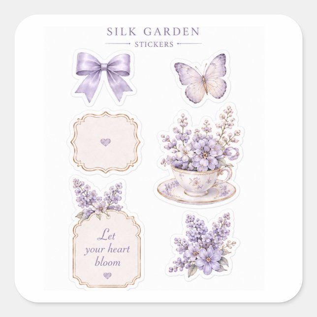 Conjunto de Adesivos Florais Roxos Silk Garden (Frente)