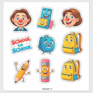 Conjunto de Adesivos Fofos da Escola com Personage