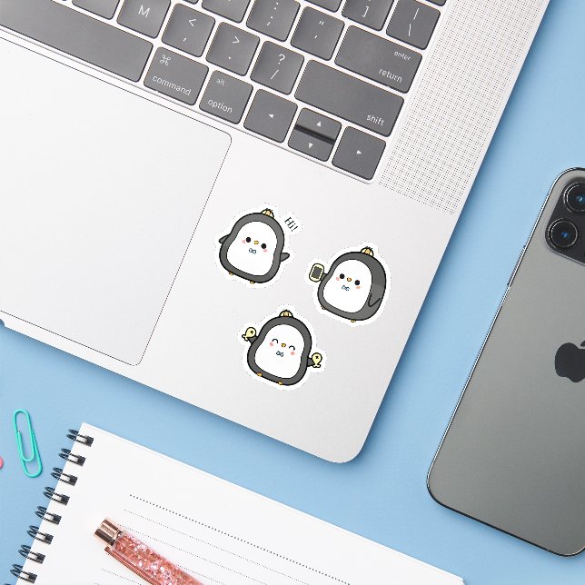 Conjunto de Adesivos Kawaii de Pinguim Fofo (Notebook com iPhone)