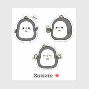Conjunto de Adesivos Kawaii de Pinguim Fofo
