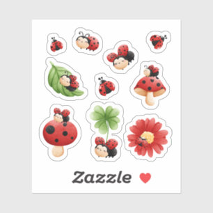 Conjunto de Adesivos Ladybug Cute - Design de Natu