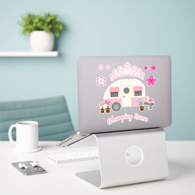 Conjunto de Adesivos Rainha Glamping Rosa (Laptop na mesa)