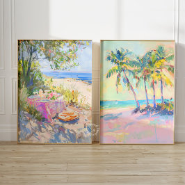 Conjunto de Arte da Parede Costeira Tropical Palm 