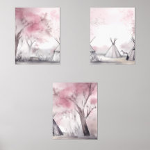 Conjunto de Arte da Parede de Paisagem Rosa-Boho 3