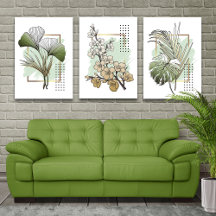 Conjunto de Arte de Parede Botânico Tropical de 3 