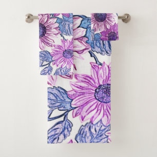 Conjunto de Bandeja Floral Roxo e Azul