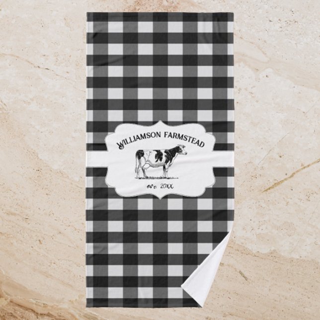 Conjunto de Bandejas de Xadrez de Búfalos Pretos (Black Buffalo Plaid Farm Cow Bath Towel Set)