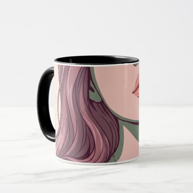 Conjunto de camisola e caneca com retrato vetorial (Frente Esquerda)