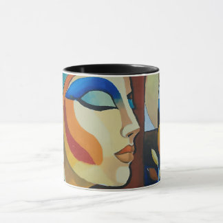 Conjunto de Caneca com Retrato de Mulher Cubista A