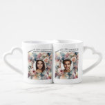 Conjunto De Caneca De Café 10 anos presente<br><div class="desc">Caneca de aniversário de casamento personalizável. Fundo geométrico,  romântico com rosas e aquarela. Você pode alterar o texto da data e fotos.</div>