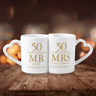 Conjunto De Caneca De Café 50º Aniversário de Casamento de Ouro Sr. Sra. Righ