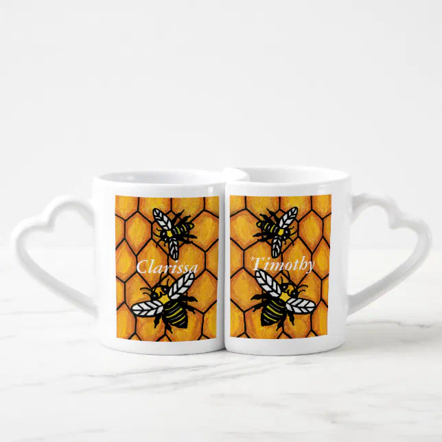 Conjunto De Caneca De Café Significado à abelha acopla o casamento ou o