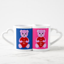Casal Rosa "Eu Amo-Te" Urso De Teddy - Azul E Rosa