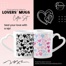 Conjunto de Café de Mug dos Amantes do Coração Con