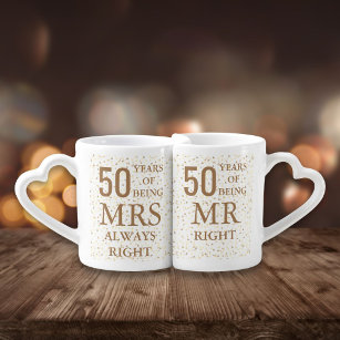 Conjunto De Caneca De Café Dourado Coração Confetti 50º Aniversário de Casame