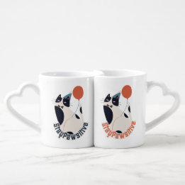 Conjunto De Caneca De Café Estadia Romântica Gato Tuxedo Coração Pawsitivo Ma
