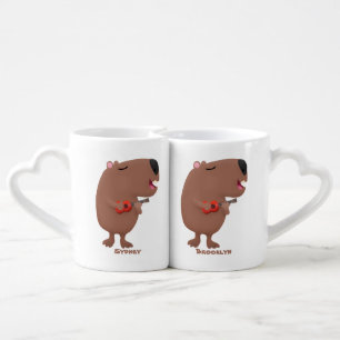 Conjunto De Caneca De Café Óptica desenho animado de capybara ukulele