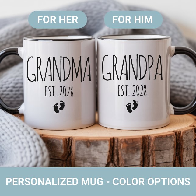 Conjunto de Canecas Personalizadas para Avós Prese (Personalized Grandparents Mug Set Baby Shower Gift, Grandma and Grandpa Mug Gift for New Baby Reveal)